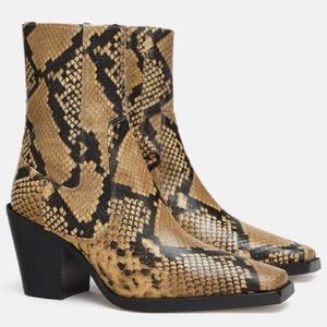 Zara Leather Animal Snakeskin Print Heel Ankle NEW